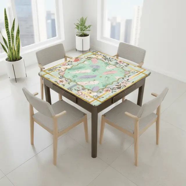 Splash Of Mahj And Color Co. Pastel Preppy Floral, Abstract Watercolor Green, Pink Gold Accented Mahjong Mat
