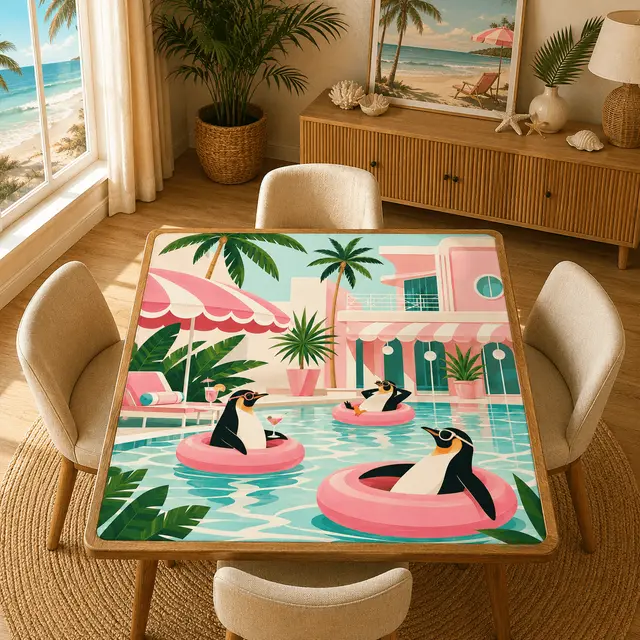 Splash Of Mahj And Color Co. Penguins Poolside At The Palm Mahjong Mat