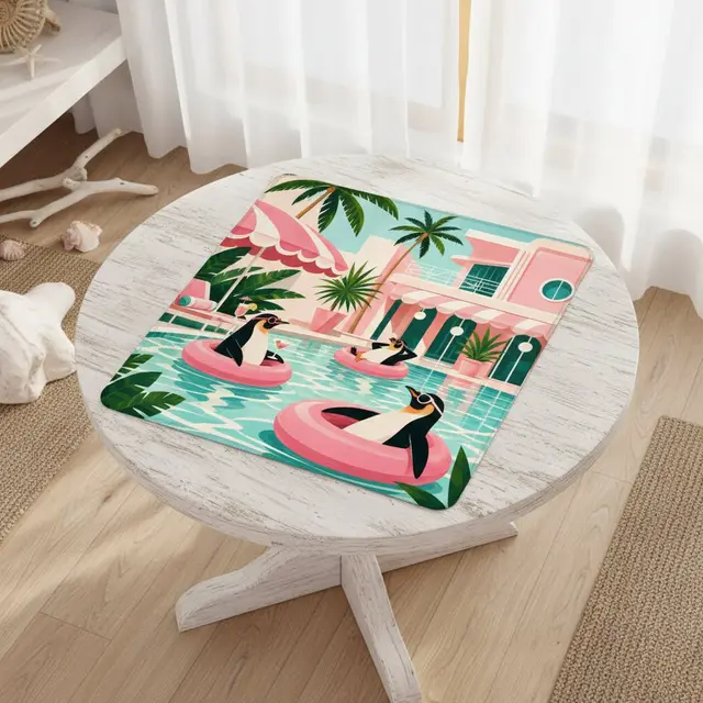 Splash Of Mahj And Color Co. Penguins Poolside At The Palm Mini Travel Mahjong Mat