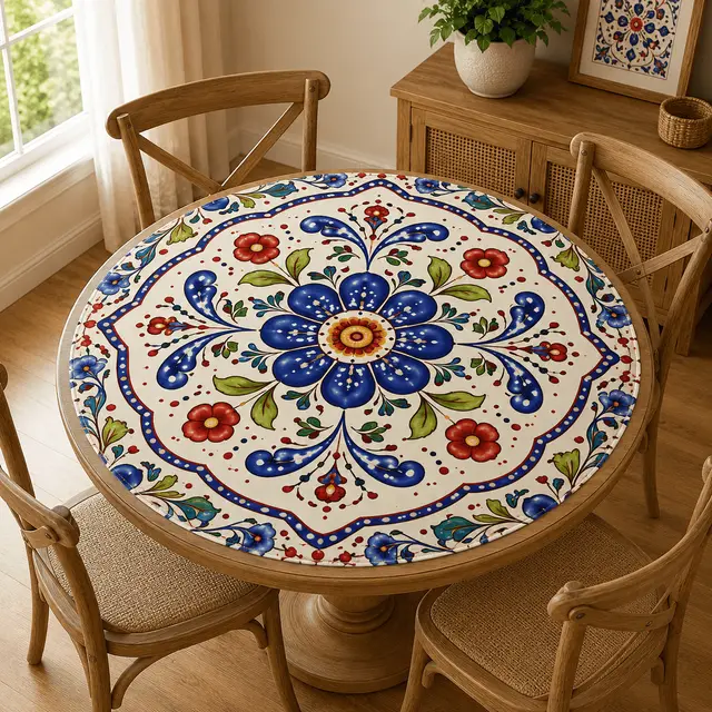 Splash Of Mahj And Color Co. Polish Pottery Blue Porcelain Round Mahjong Mat