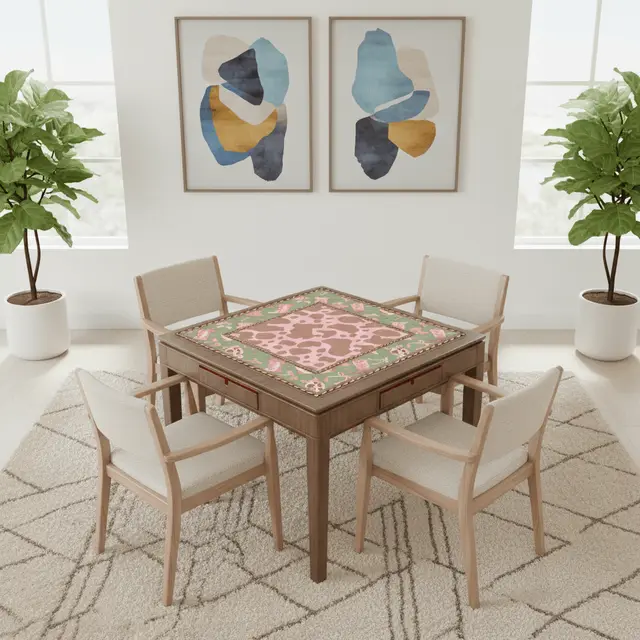 Splash Of Mahj And Color Co. Preppy Cowgirl Mahjong Mat, Pink, Green Cow Print Fun Mahj Game Mat