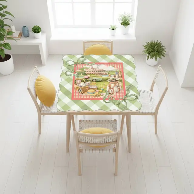 Splash Of Mahj And Color Co. Preppy Green Gingham Countryclub Scalloped Mahjong Mat