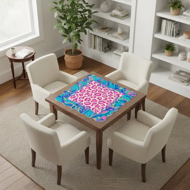 Splash Of Mahj And Color Co. Preppy Pastel Animal Print Scalloped Mahjong Mat