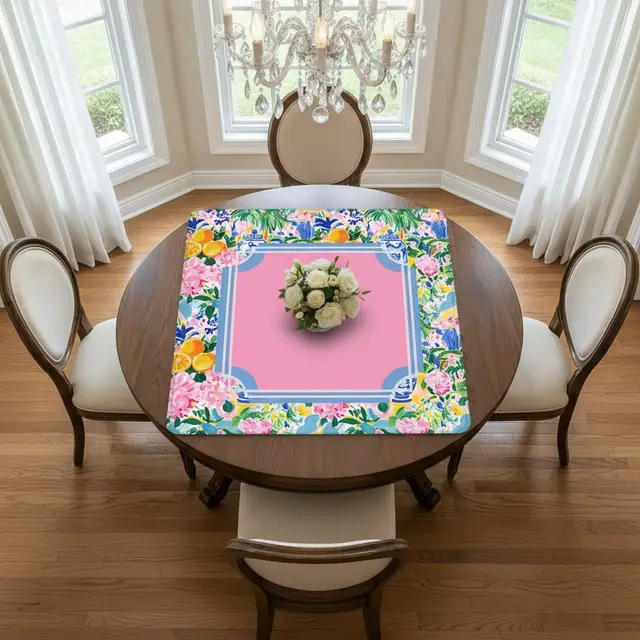 Splash Of Mahj And Color Co. Preppy Pastel Floral Chinoiserie Mahjong Mat 33"x33"