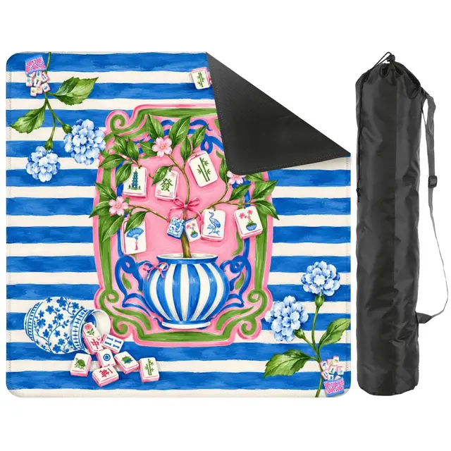 Splash Of Mahj And Color Co. Preppy Petal Chinoiserie Blue And Pink Mahjong Mat