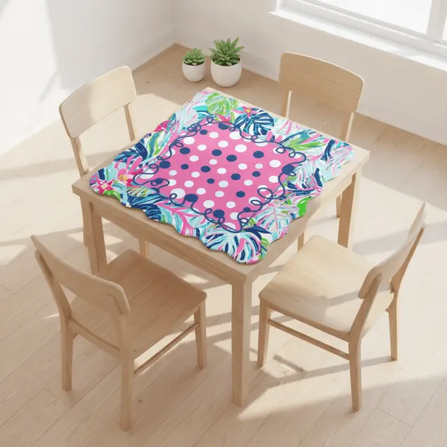 Splash Of Mahj And Color Co. Preppy Whimsical Pastel Polka Dots Scalloped Mahjong Mat