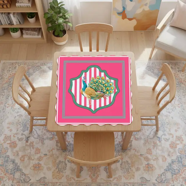 Splash Of Mahj And Color Co. Pretty As A Pink Peacock Scalloped Mahjong Mat