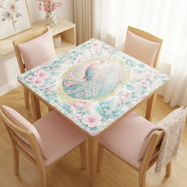 Splash Of Mahj And Color Co. Pretty Pastel Peacock Chinoiserie Blossoms Mahjong Mat