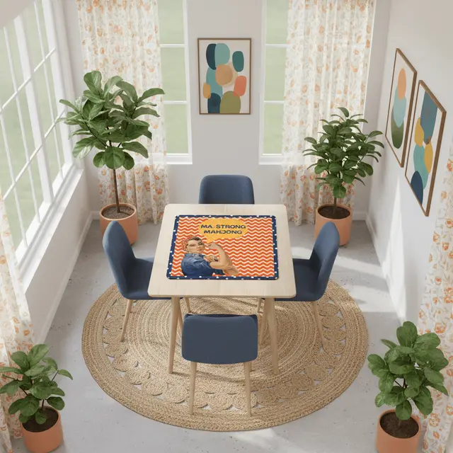 Splash Of Mahj And Color Co. Rose The Riveter Preppy Orange Zig Zag Blue Polka Dot Mahjong Mat