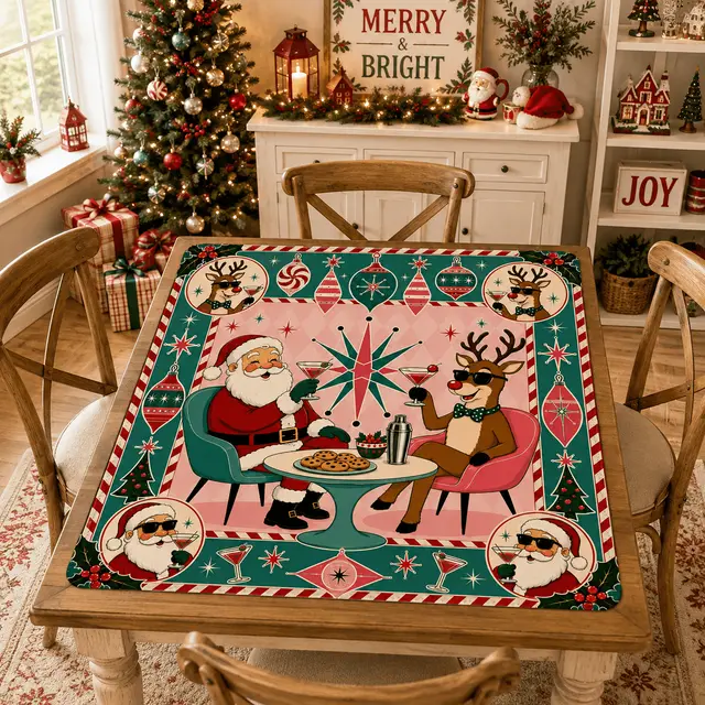 Splash Of Mahj And Color Co. Santas Hard At Work Shop Christmas Mahjong Mat