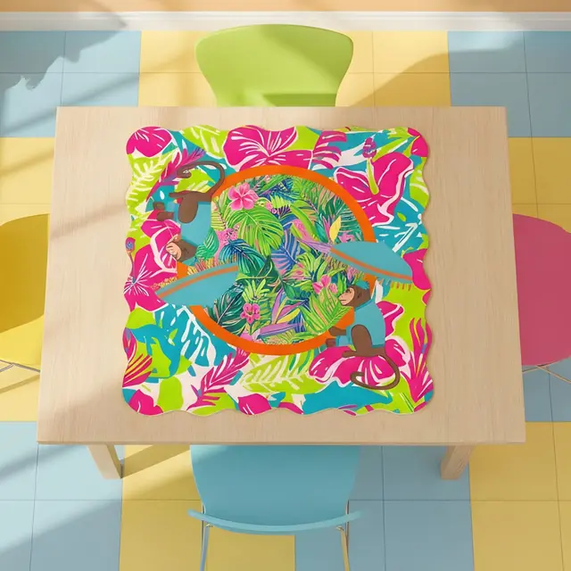 Splash Of Mahj And Color Co. Scalloped Mahjong Mat Lime In The Coconut Monkey Mat