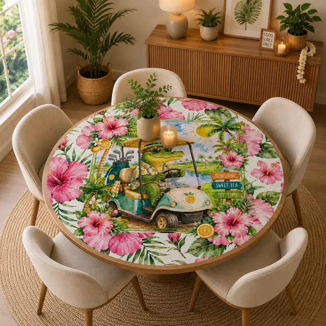 Splash Of Mahj And Color Co. See Ya Later Alligator Tropical Floral Round Mahjong Mat