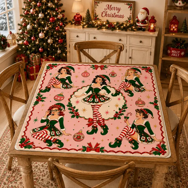 Splash Of Mahj And Color Co. Sexy Vixen Madge Christmas Elves Mahjong Christmas Mat