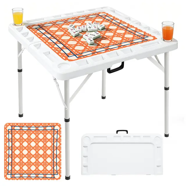Splash Of Mahj And Color Co. Simplistic Orange Cane Mini Mahj Mat And Foldable Mahjong Table
