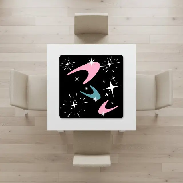 Splash Of Mahj And Color Co. Sky Rockets In Flight, Black Modern Mahjong Mat
