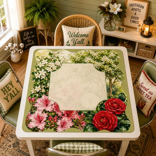 Splash Of Mahj And Color Co. Southern Garden Mahj Mahjong Mat, Cameillias, Azaleas, Jasmine, Crepe Myrtle
