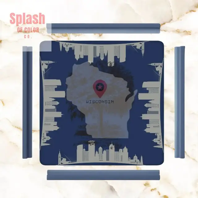 Splash Of Mahj And Color Co. State Of Wisconsin Mahjong Game Mat, Blue, Cityscape Wisconsin Pride