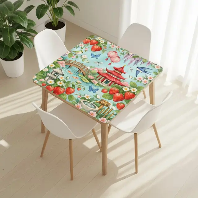 Splash Of Mahj And Color Co. Strawberry Pagoda Garden Watercolor Mahjong Mat