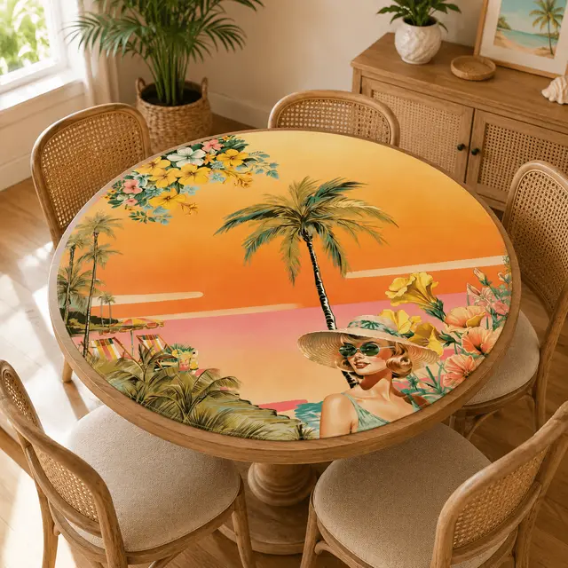 Splash Of Mahj And Color Co. Summer Nostalgic Beach House Round Mahjong Mat