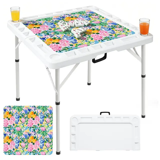 Splash Of Mahj And Color Co. Sunny Citrus Chinoiserie Mini Mahj Mat And Foldable Mahjong Table