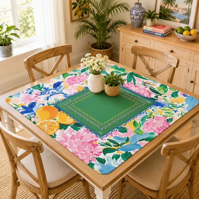Splash Of Mahj And Color Co. Sunny Citrus Chinoiserie Watercolor Blooms Mahjong Mat