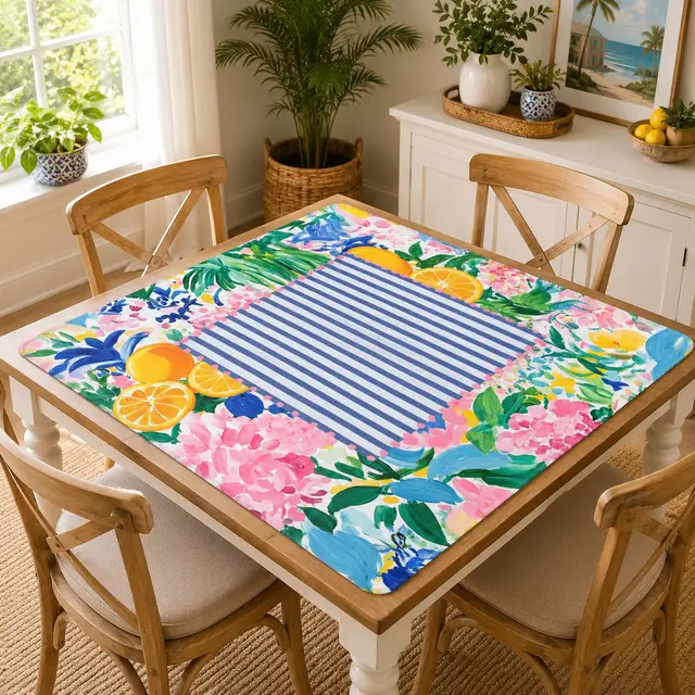 Splash Of Mahj And Color Co. Sunny Citrus Floral Blooms Watercolor Chinoiserie Mahjong Mat