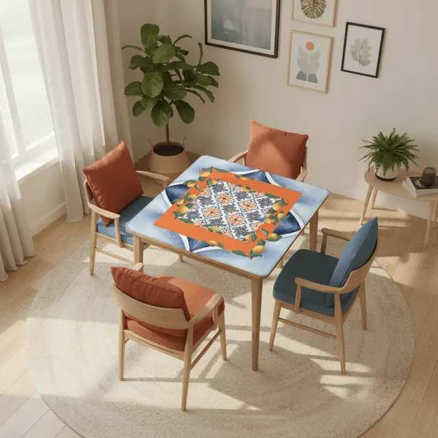 Splash Of Mahj And Color Co. Taste Of Tuscany Citrus Lemon Orange Blue Watercolor Mahjong Mat