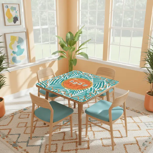 Splash Of Mahj And Color Co. The Charleston Mahjong Mat, Tropical Teal Orange Preppy Fun Mahj Lover Mat