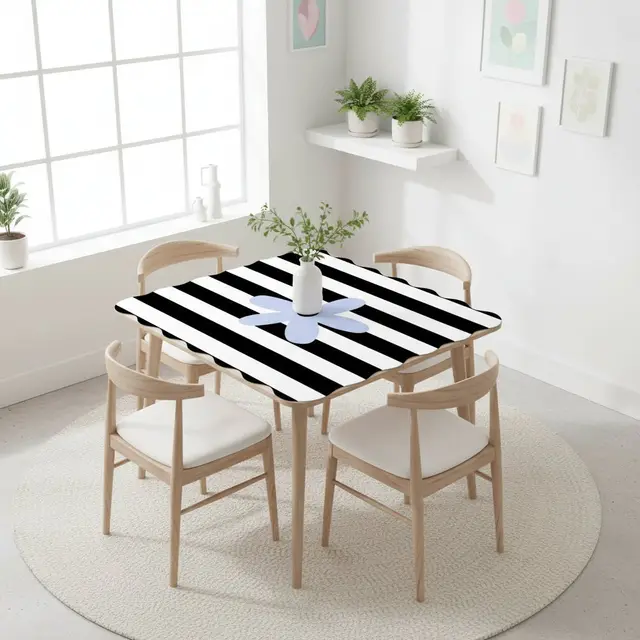 Splash Of Mahj And Color Co. The Daisy Mae Black And White Striped Preppy Scalloped Mahjong Mat