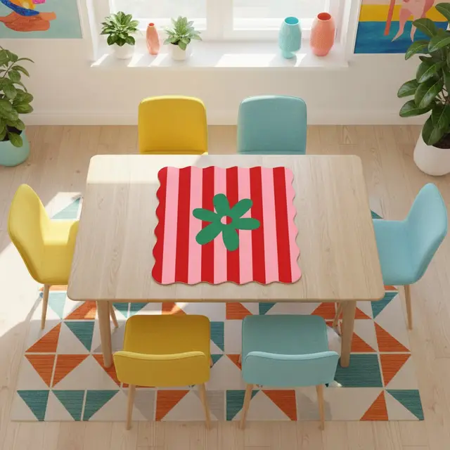 Splash Of Mahj And Color Co. The Daisy Mae Red And Pink Preppy Striped Scalloped Mahjong Mat