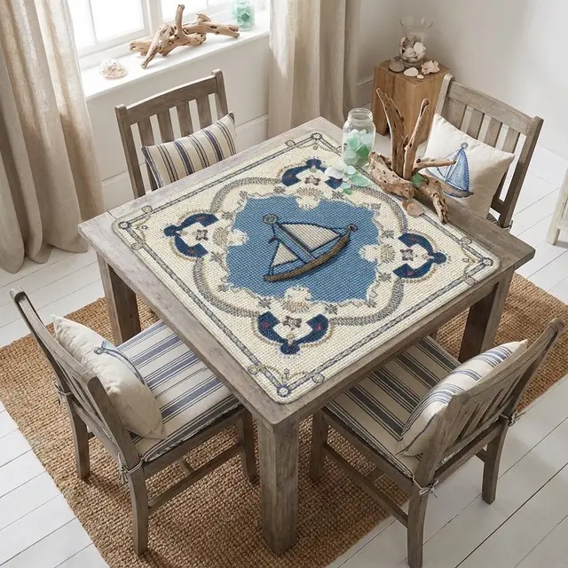 Splash Of Mahj And Color Co. The Sea Is Calling And I Must Go Nautical Faux Needlepoint Mahjong Mat