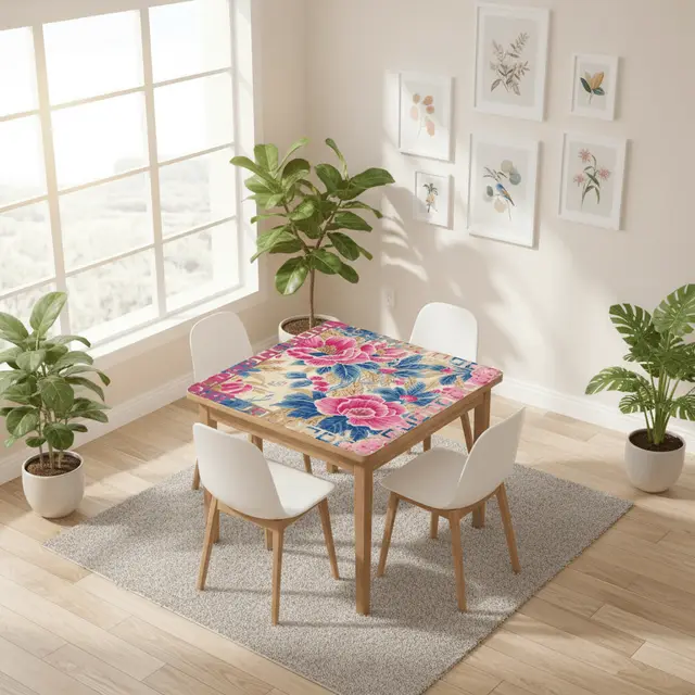 Splash Of Mahj And Color Co. The Secret Garden Floral Pink, Blue Mahjong Mat
