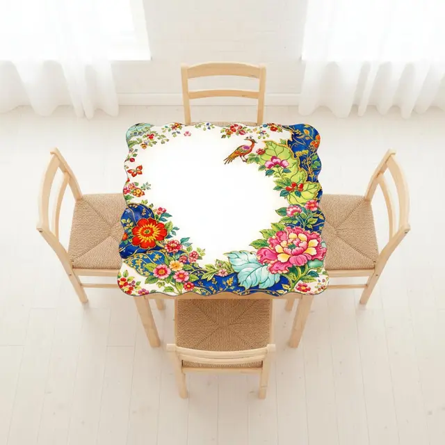 Splash Of Mahj And Color Co. Tobacco Leaf Asian Chinoiserie Floral Scalloped Mahjong Mat