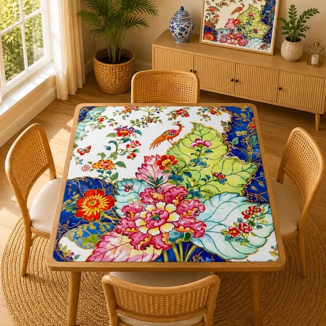 Splash Of Mahj And Color Co. Tobacco Leaf Bam Bird Floral Watercolor Mahjong Mat