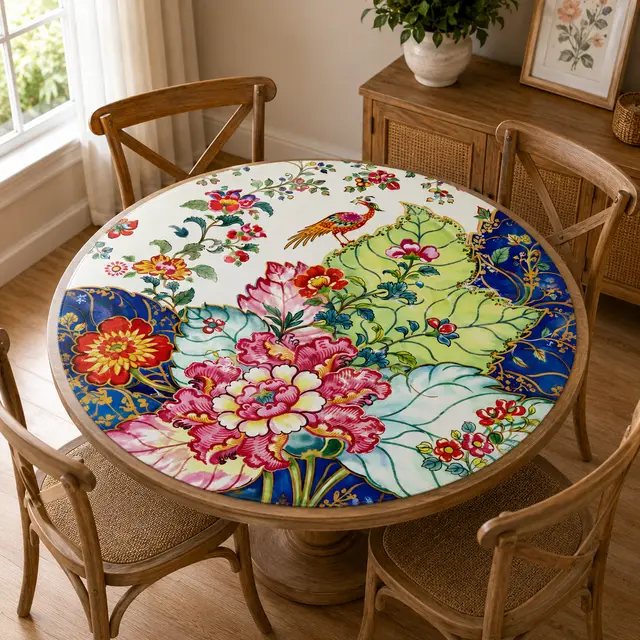 Splash Of Mahj And Color Co. Tobacco Leaf Floral Round Mahjong Mat