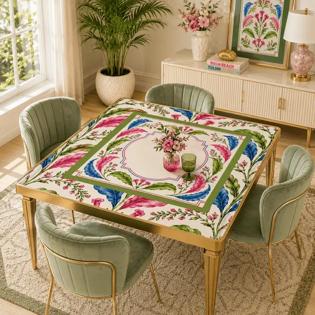 Splash Of Mahj And Color Co. Tobacco Leaf Mahjong Mat Floral Chinoiserie Mahjong Mat 33"x33"