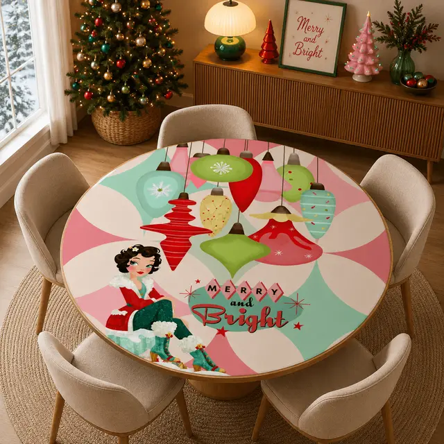 Splash Of Mahj And Color Co. Very Merry Nostalgic Christmas Round Mahjong Mat