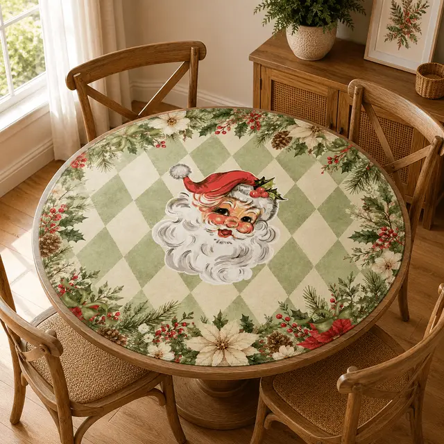 Splash Of Mahj And Color Co. Vintage Santa Harlequin Christmas Round Mahjong Mat