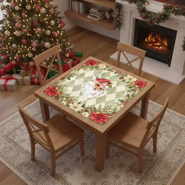 Splash Of Mahj And Color Co. Vintage Santa Harlequin Romance Green Christmas Mahjong Mat