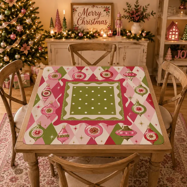 Splash Of Mahj And Color Co. Vintage Shiny Brite Harlequin Christmas Pink And Green Mahjong Mat