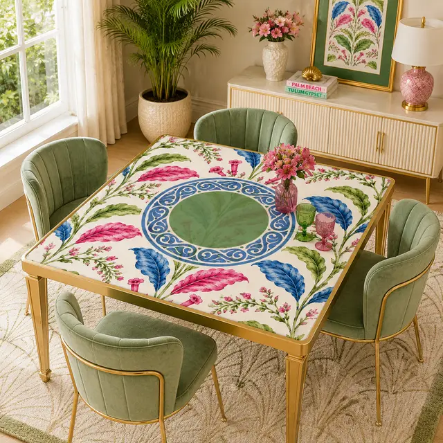 Splash Of Mahj And Color Co. Vintage Tobacco Leaf Chinoiserie Mahjong Mat 33"x33"