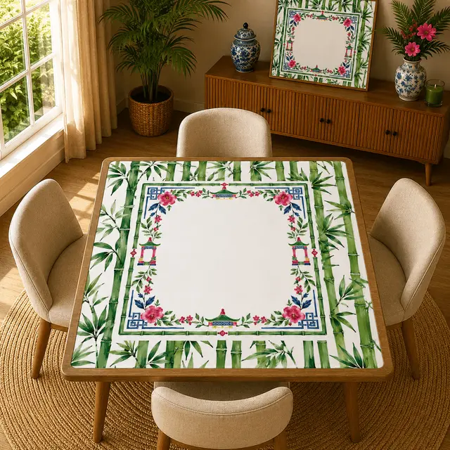 Splash Of Mahj And Color Co. Watercolor Bamboo Asian Chinoiserie Mahjong Mat 33"x33" (Ship Rolled up)
