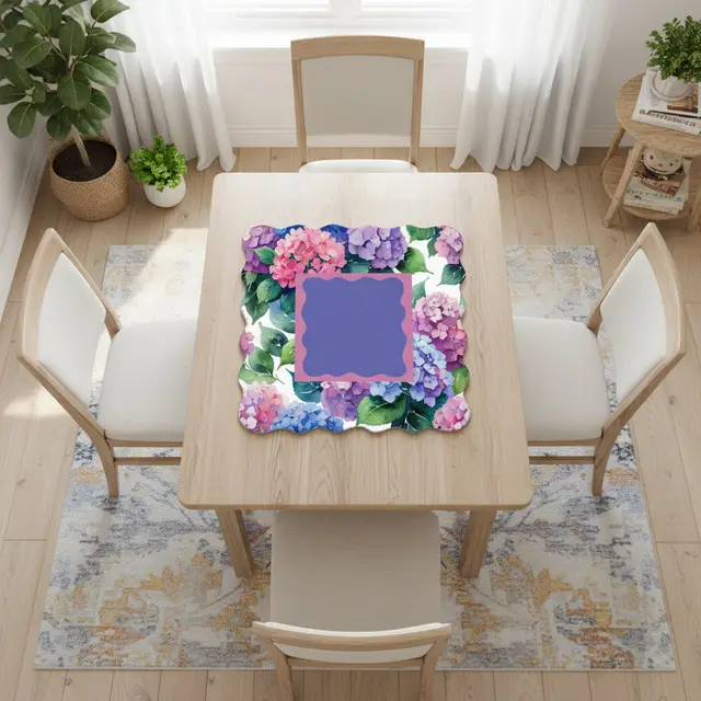 Splash Of Mahj And Color Co. Watercolor Blooming Hydrangeas Scalloped Mahjong Mat