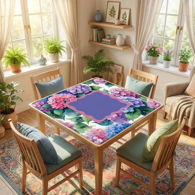 Splash Of Mahj And Color Co. Watercolor Hydrangea Blooms In Purple Pink Pastel Mahjong Mat
