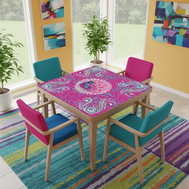 Splash Of Mahj And Color Co. Whimsical Floral Peacock, Tortoise Pink Blue Magical Mahj Mat
