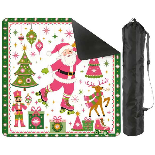 Splash Of Mahj And Color Co. Whimsy Santa Rollerskating, Christmas Mahjong Mat
