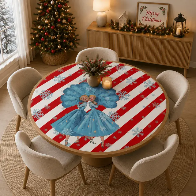 Splash Of Mahj And Color Co. White Christmas Sister Love Candy Cane Striped Round Mahjong Mat