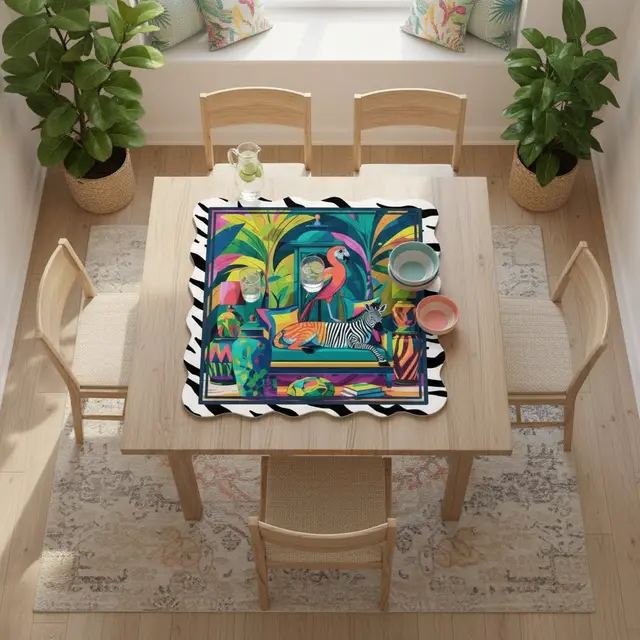 Splash Of Mahj And Color Co. Wild Thang Animal Safari Scalloped Mahjong Mat