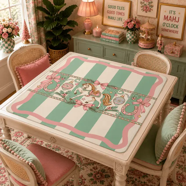 Splash Of Mahj And Color Co. Wild West Wonderland Mahjong Preppy Striped Mahj Christmas Mat