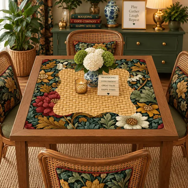 Splash Of Mahj And Color Co. William Morris Inspired Floral Arts And Crafts Mahjong Mat